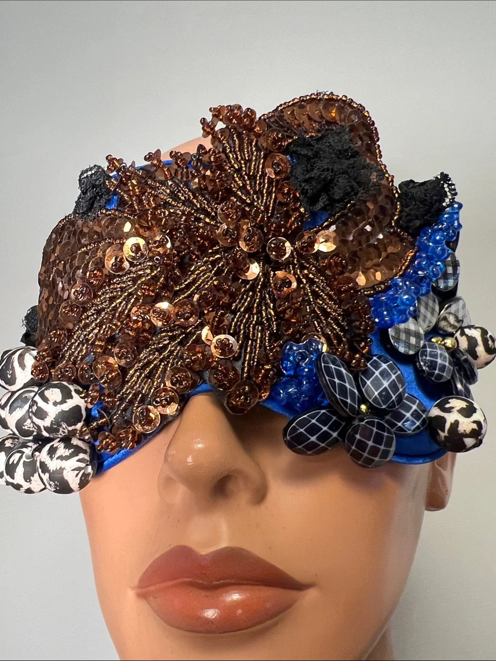 Embellished Blue and Gold Sequin Face Mask - Designer-Inspired